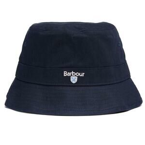 NEW BARBOUR Navy Blue White Logo Cascade Floppy Packable Bucket Tartan Lined Hat